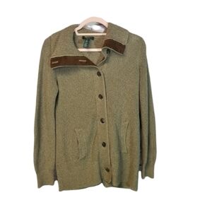 Vtg 90s Y2k Ralph Lauren academia cardigan sweater elbow patches